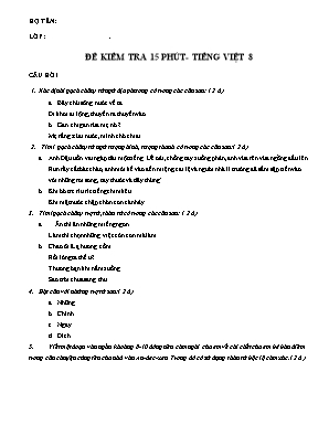 Đề kiểm tra 15 phút môn Tiếng việt Lớp 8